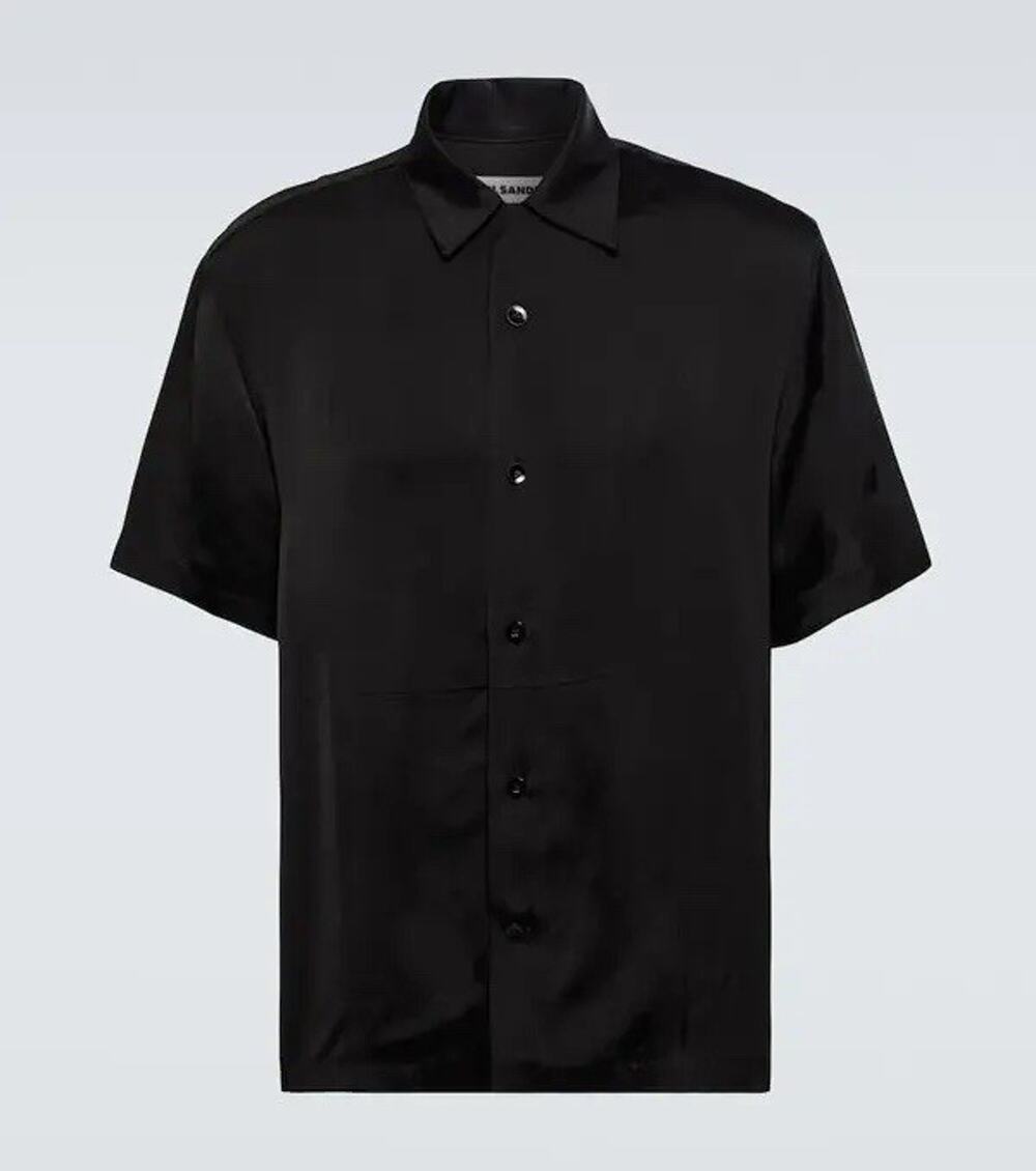 Jil Sander Men’s Fluid Viscose Bowling Shirt Loop Collar
